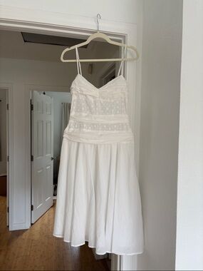 Strapless White Embroidered Bodice A-Line Dress